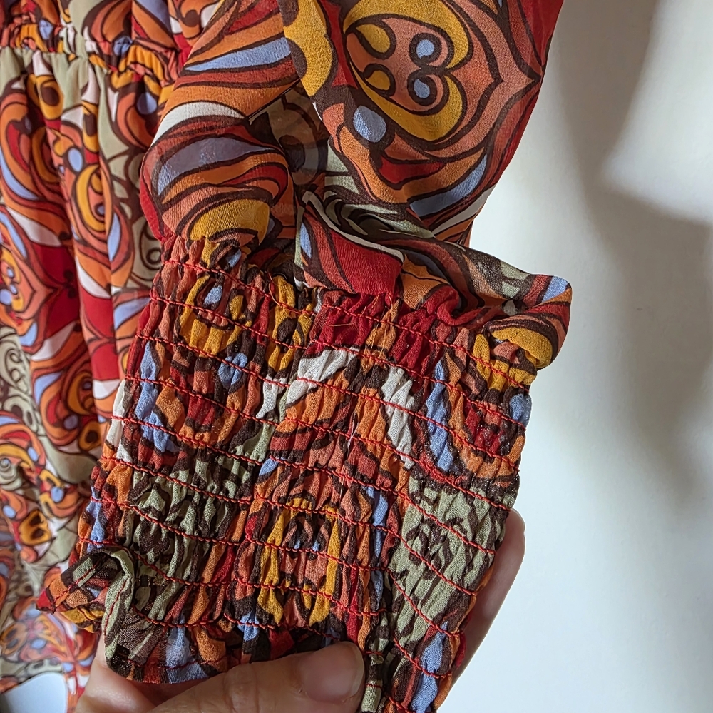 International Concepts Printed Blouson-Sleeve Dress Arabesque Combo Orange 12 - Picture 8 of 10